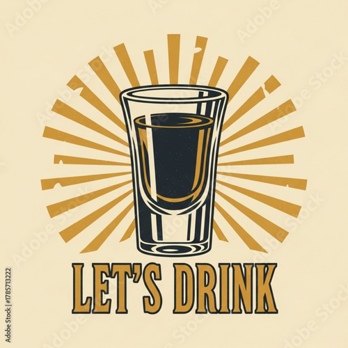 Let s drink shot glass silhouette isolated on white background