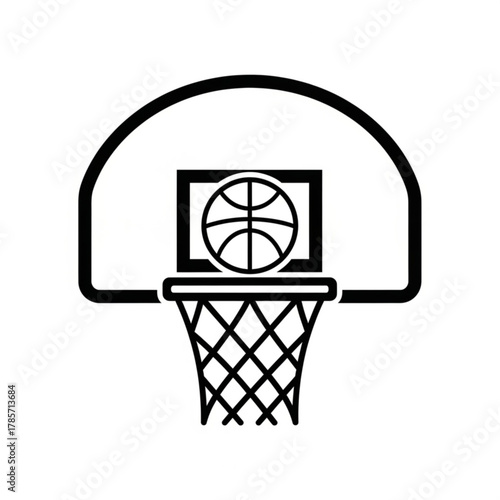 Basketball hoop with ball silhouette isolated on white background