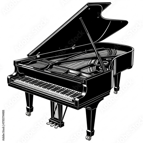 Black grand piano silhouette isolated on white background