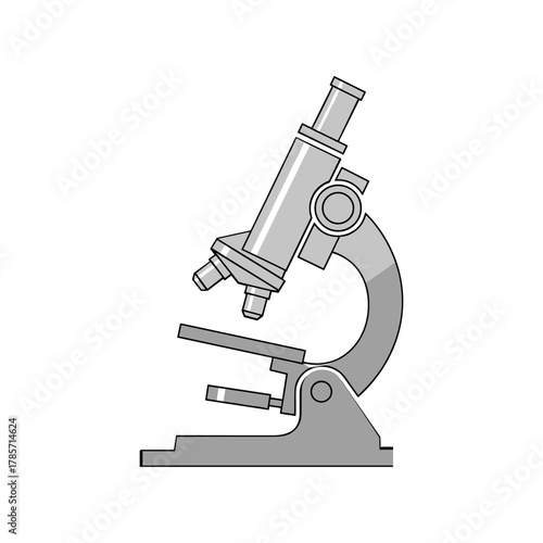 A simple black and white illustration of a laboratory microscope on a white background.