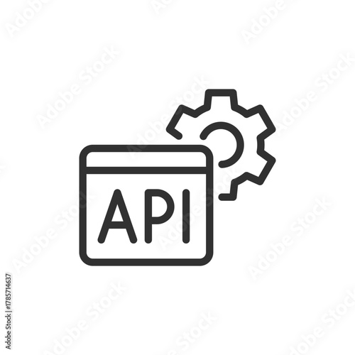 API with gear, linear icon. Integration, development and automation. Line with editable stroke.