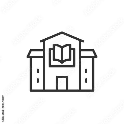 Library building, linear icon. Public reading and knowledge center. Line with editable stroke.