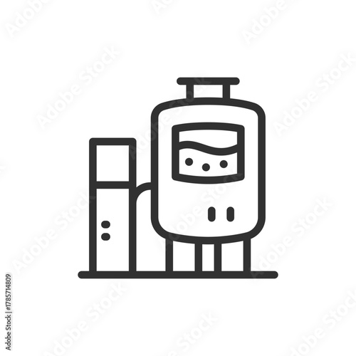 Bioreactor tank, linear icon. Industrial fermentation and cell culture equipment. Line with editable stroke.
