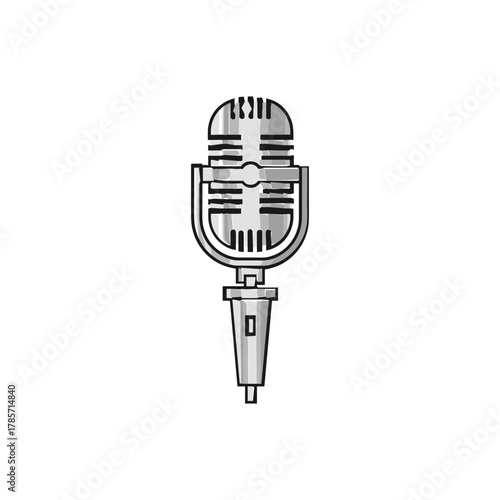 A detailed illustration of a vintage microphone, perfect for recording or broadcasting audio.