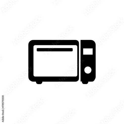 A simple black and white icon representing a microwave oven, commonly found in kitchens.
