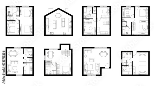Minimalist House Plan Icons Set for Architectural Design Projects