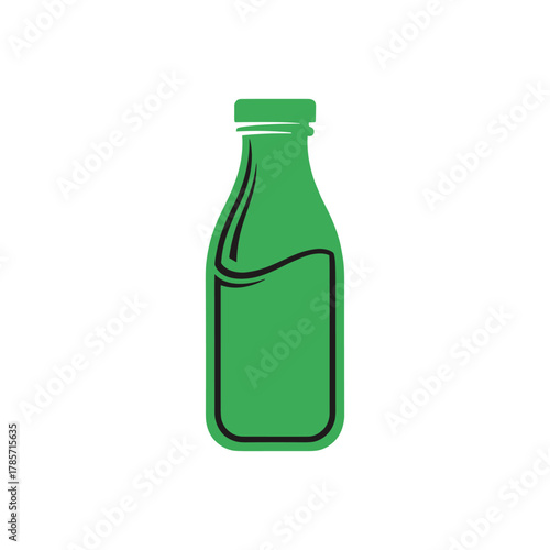 A green glass bottle, likely containing a beverage, with a simple, clean design.