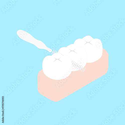 Dental floss cleaning of teeth illustration vector design on blue background. Dental care concept.