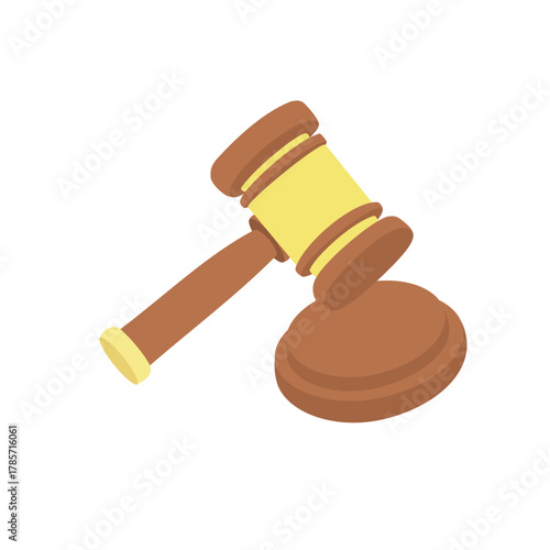 Judges wooden hammer. Judicial decision, hammer blow for rule of law and judged by laws concept cartoon vector illustration. Hammer legal justice, judge gavel, auction verdict on white background