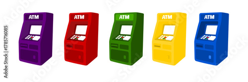 
Set of ATM Bank Machine colorful graphic vector on white background

