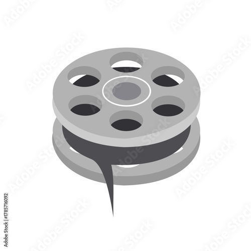 Cinema isometric icon with shadow cartoon vector illustration isolated on white background. Movie industry element, film reel or spool with cinema tape