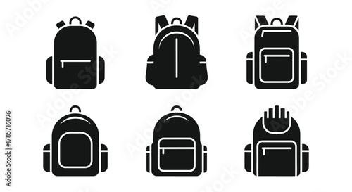 Collection of modern backpack icons for travel and school use
