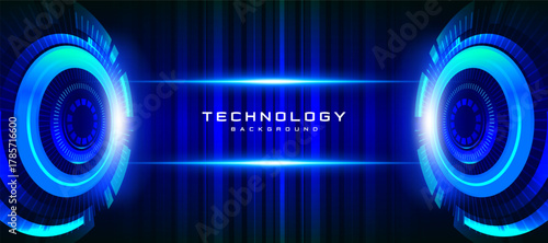 Futuristic technology background with glowing blue digital rings and neon light effects. Perfect for innovation, AI, cybersecurity, and modern tech presentations
