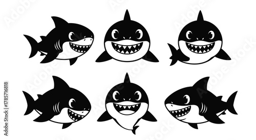 Playful cartoon sharks with big smiles and sharp teeth, perfect for kids