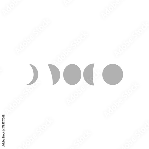 Minimalist graphic illustration depicting the various phases of the moon in a horizontal sequence on a clean white background.