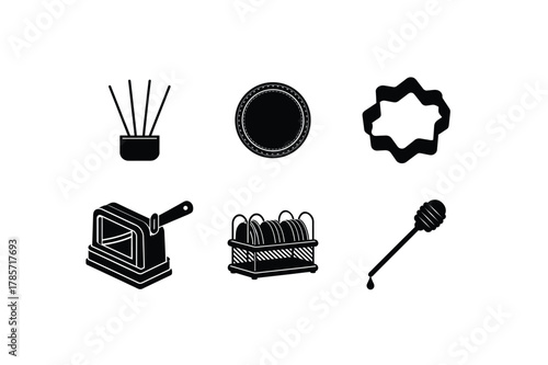 Kitchen item collection plate utensil cutter stylish icons vector art