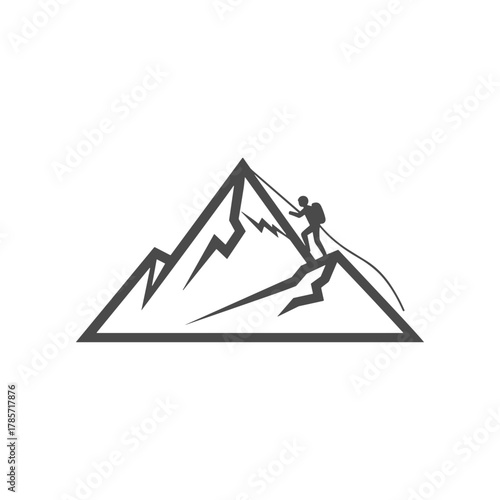 Mountain climber silhouette scaling a peak with rope.
