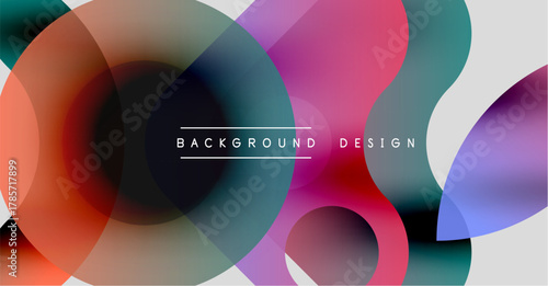 Abstract colorful overlapping circles create dynamic visual texture. Modern design elements suggest fluidity, energy, innovation.