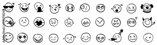 Chalk face simple minimalistic smile vector doodle set vector illustration in simple minimalist style. Circle character set document, scrapbook stickers.