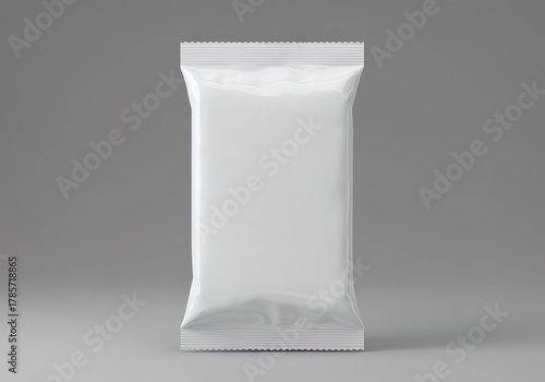 White Blank Foil Packaging Mockup package food snack product isolated gray plastic wrapper design template empty mock-up presentation
