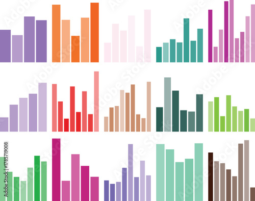 Colorful data bar charts displaying statistical information and financial growth