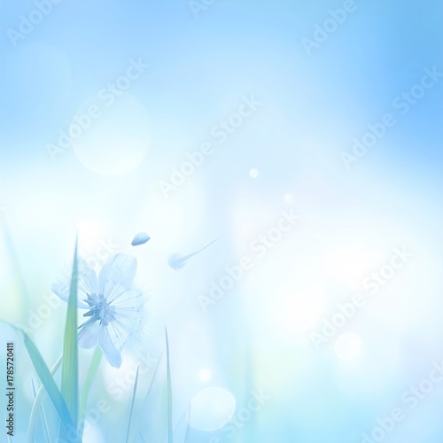 Delicate blue flower in soft-focus, bright background