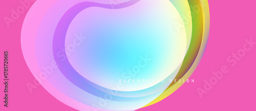 Abstract colorful layers create dynamic visual effect. Pink backdrop complements flowing shapes, offering modern design element.