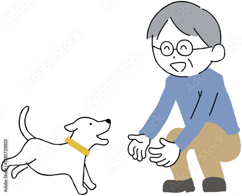 Vector Illustration of Man Playing with Dog in Friendly Interaction