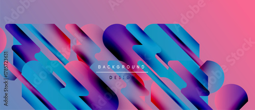 Abstract geometric shapes blend vibrant pinks, blues, purples. Gradient colors create dynamic visual texture. Modern design element.