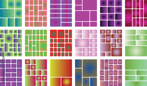 Abstract gradient grid pattern with rounded rectangles and diverse color scheme