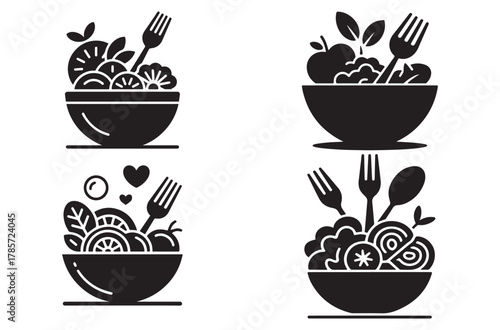 Healthy Meal Silhouette Icon Set. Vector Food, Nutrition, and Diet Symbols