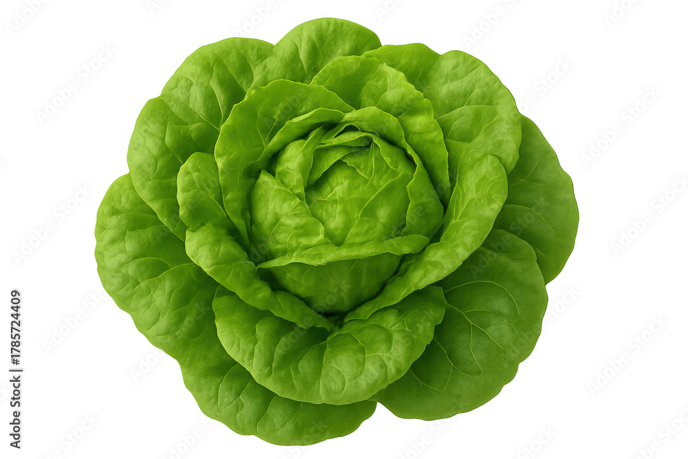 Obraz premium Fresh green butterhead lettuce, offering a healthy and natural ingredient for salads, vegan diets, and nutritious meals, transparent background