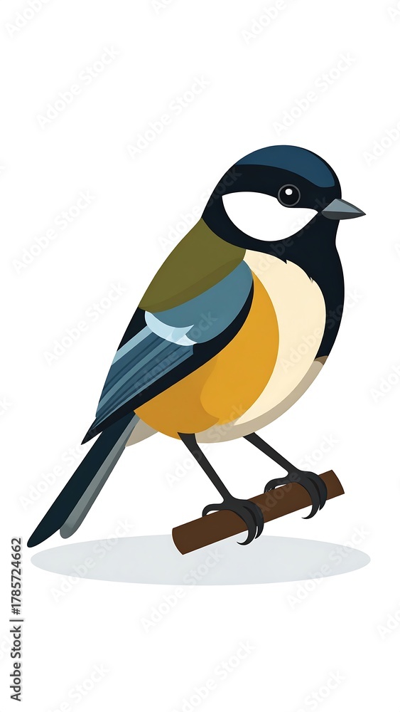 Obraz premium Digitized illustration of a colorful songbird perched on a brown branch
