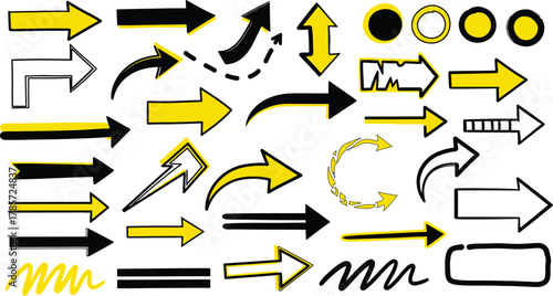 Hand Drawn Arrows Doodles Set Navigation Pointers Elements with vector illustration