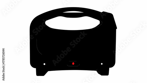 A black sandwich maker with a handle and a red light indicator on a white background isolated object silhouette