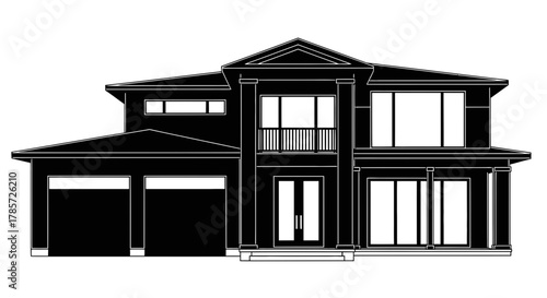 Modern home facade with garage, stylish architectural design concept