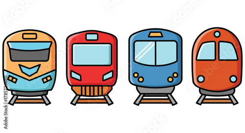 Colorful cartoon train collection for kids educational designs