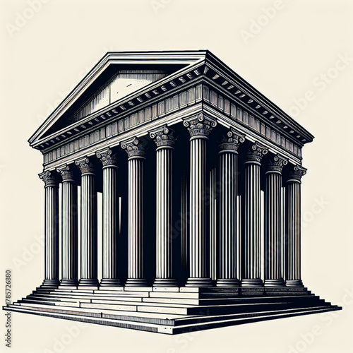 Ancient Marvel: A classical building is captured from a front perspective, showcasing its architectural splendor, a testament to ancient civilizations, evoking a sense of history and grandeur.