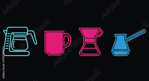 Brewing essentials coffee maker mug pour over pot vibrant neon design
