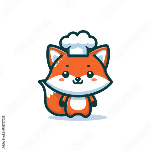 A cute kawaii cartoon fox character wearing a chef hat, designed as a mascot or logo.