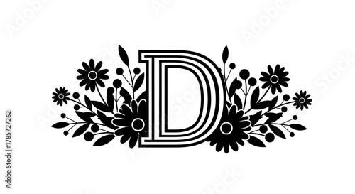 Elegant letter D initial monogram with floral accents for personalized design
