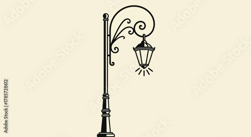 Vintage Street Lamp Post with Hanging Lantern Illustration