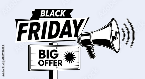 Black Friday Big Offer Sale Banner with Megaphone