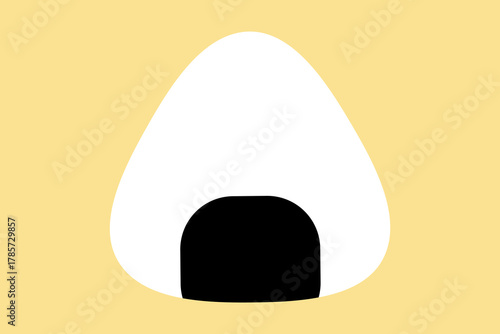 A simple, minimalist illustration of a Japanese onigiri rice ball with a dark center.