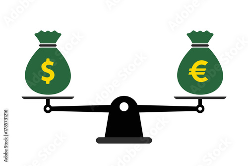 Scale dollar and euro for business concept design. Financial investment idea. Vector illustration. Stock image.
