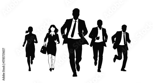 Dynamic business team running fast to achieve goals together silhouette