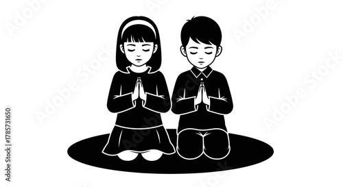 Children praying together peacefully showing faith and hope for future