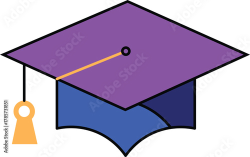 Graduation cap academic education success achievement blue purple tassel ceremony Graduation cap with purple top blue base and gold tassel symbolizes academic achievement education success