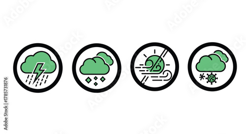 Weather forecast icons with rain hail wind and snow for presentations