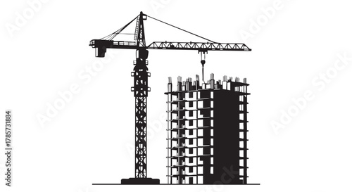 A construction crane works diligently to build a new high-rise building, symbolizing progress and urban development in the city.